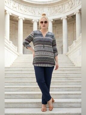 Daily Thread Boho-Print Henley Tunic Top  Hi/Low Hem